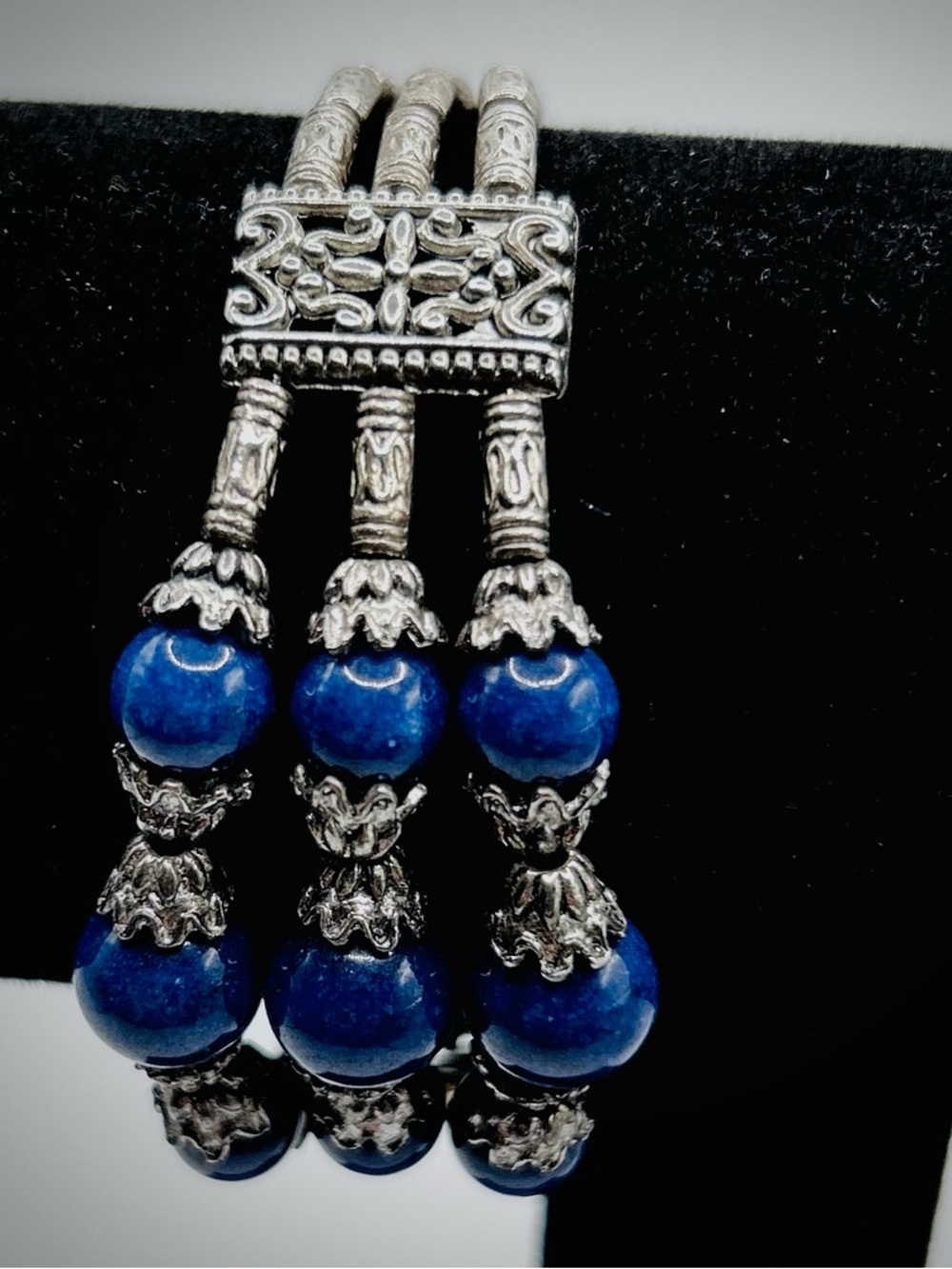 Tibetan fairycore Gypsy faux lapis lazuli artisan handmade filigree bracelet